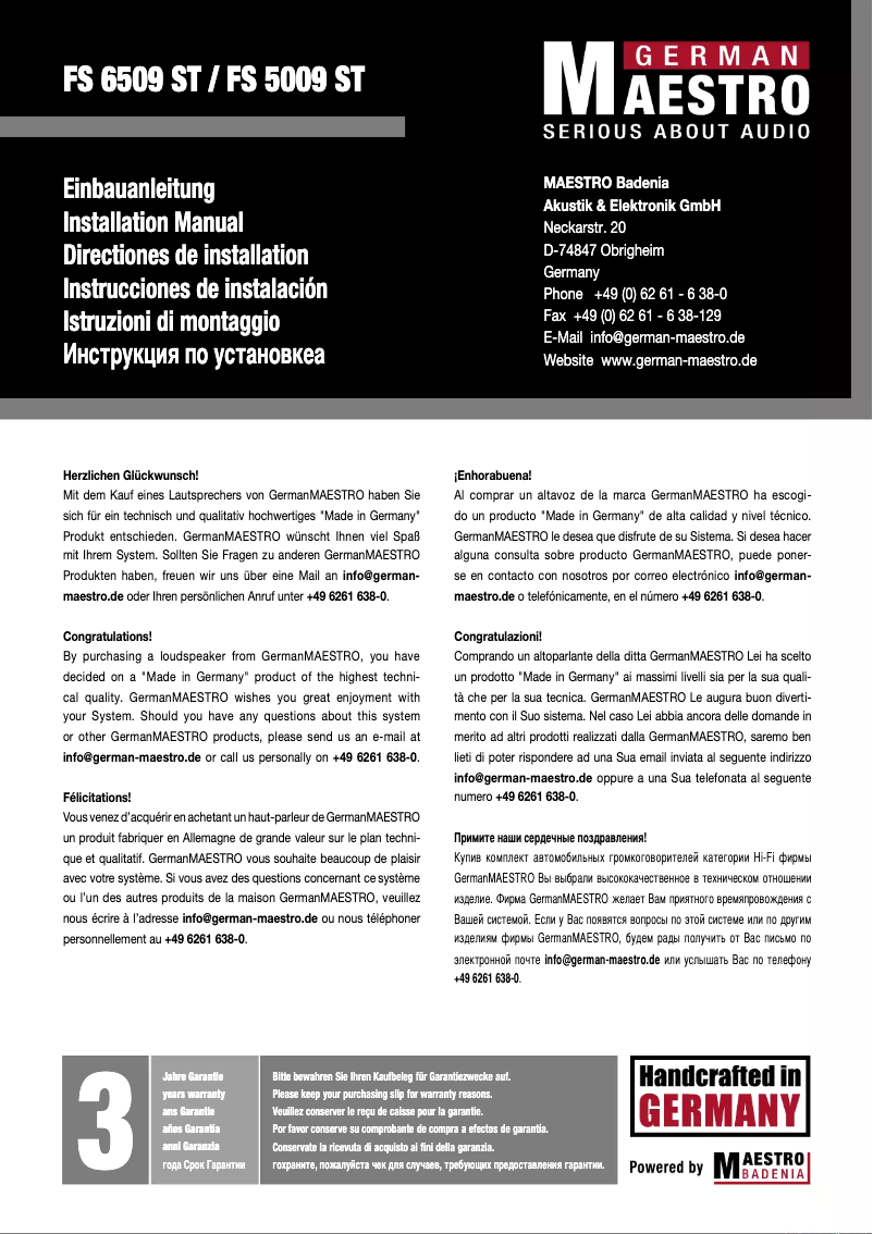 Page 1 de la notice Manuel utilisateur German Maestro FS 6509 ST
