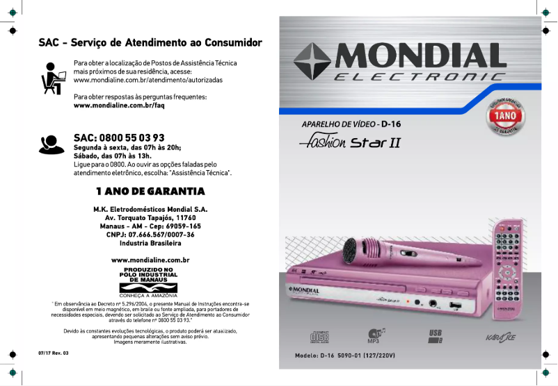 Página 1 del manual Manual de usuario Mondial D-16