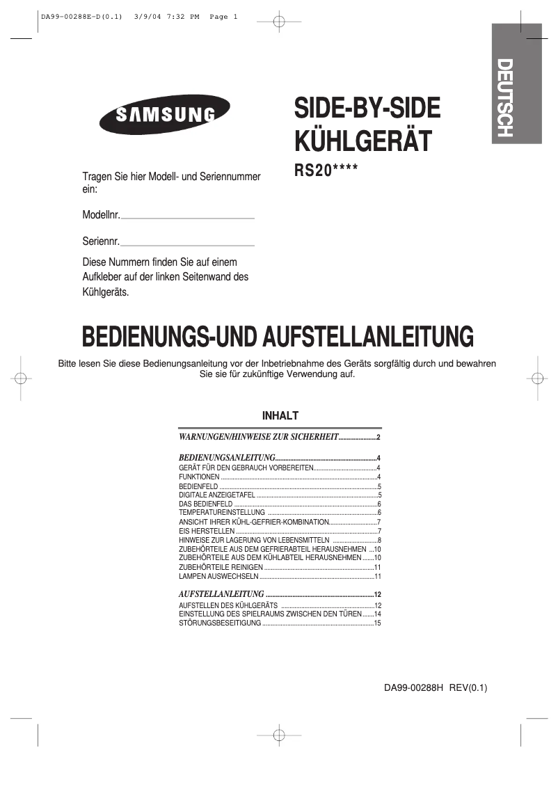 Page 1 de la notice Manuel utilisateur Samsung RS20NCMS