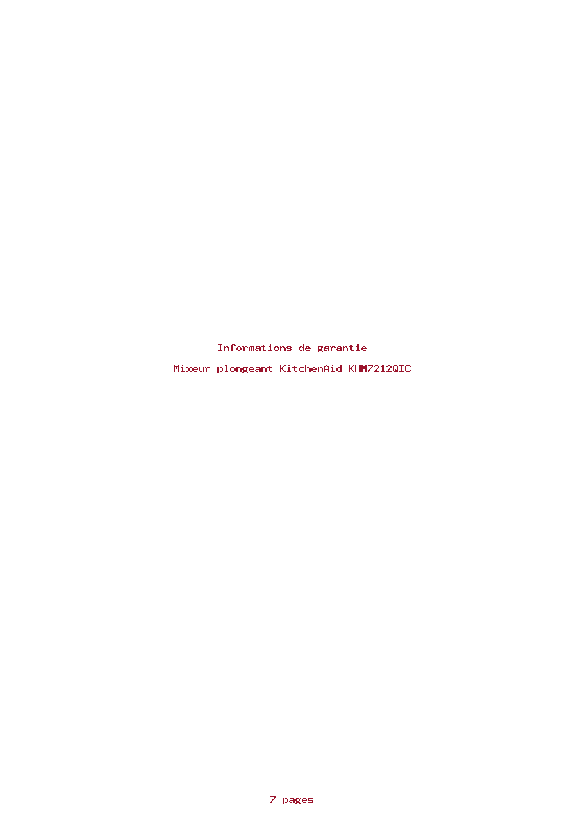 Page 1 de la notice Informations de garantie KitchenAid KHM7212QIC