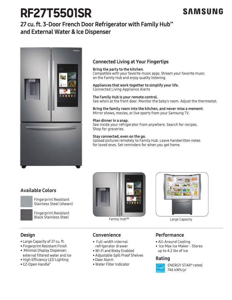 Página 1 del manual Ficha técnica Samsung RF27T5501SG/AA