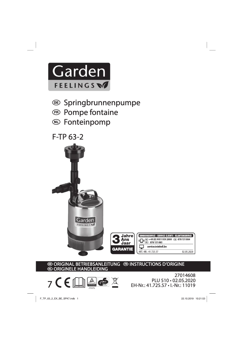 Page 1 de la notice Manuel utilisateur Garden Feelings F-TP 63-2