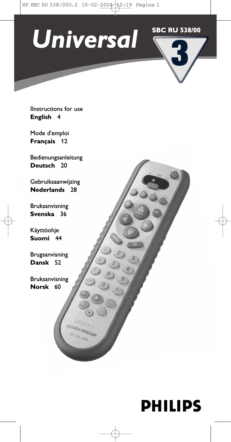 Page 1 de la notice Mode d'emploi Philips SBC RU 538