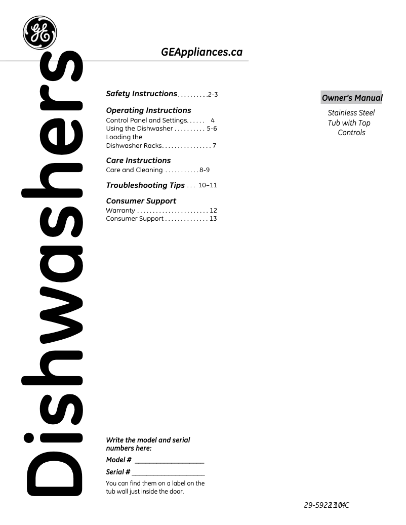 Page 1 of the manual User Manual GE GDT696SSFSS