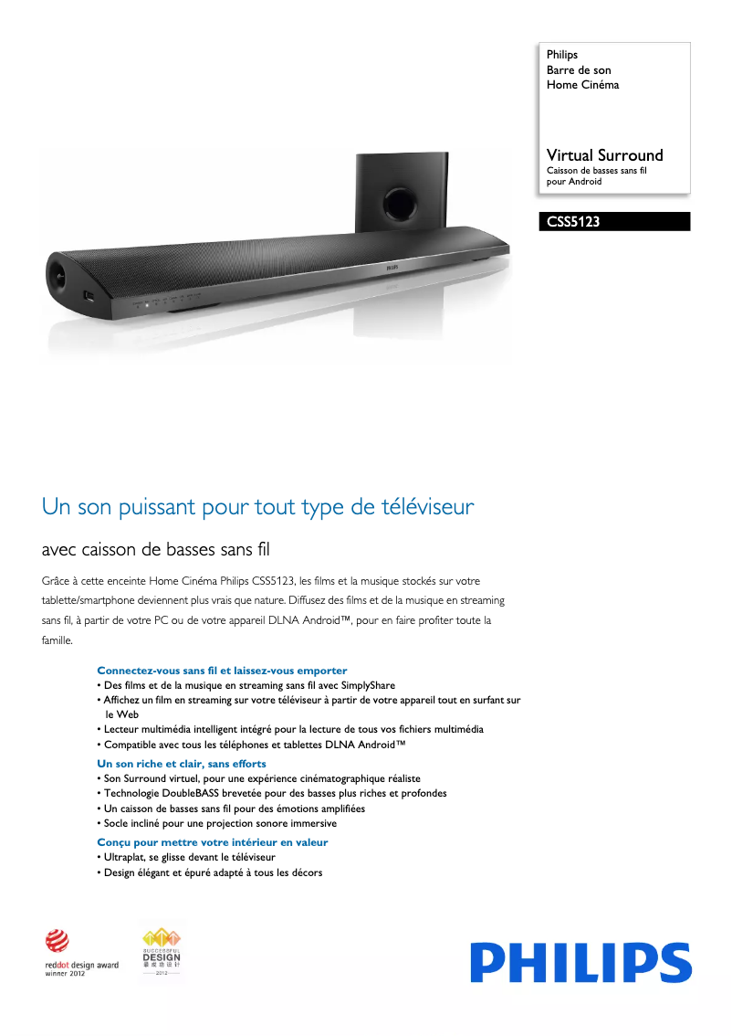 Page n°1 - Fiche technique Philips CSS5123
