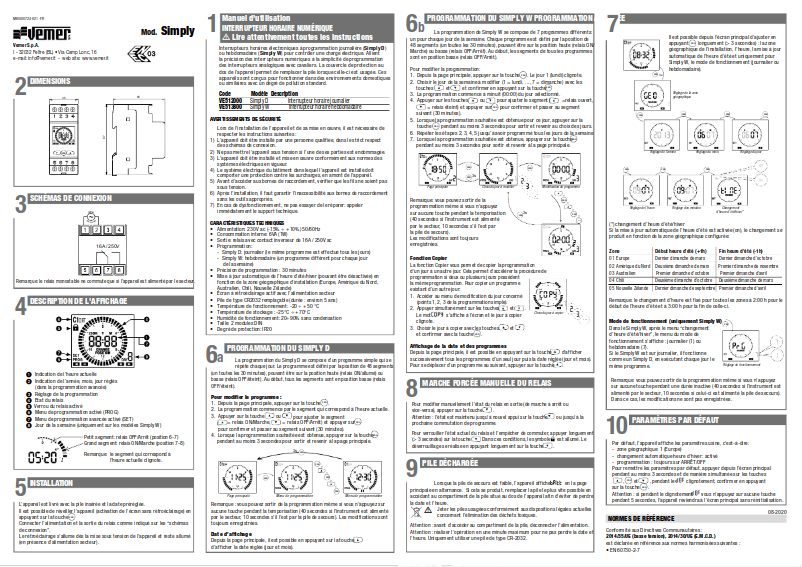 Page 1 de la notice Manuel utilisateur Vemer Simply D