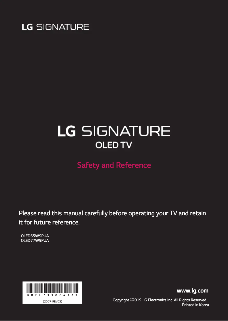 Page 1 de la notice Manuel utilisateur LG OLED65W9PUA