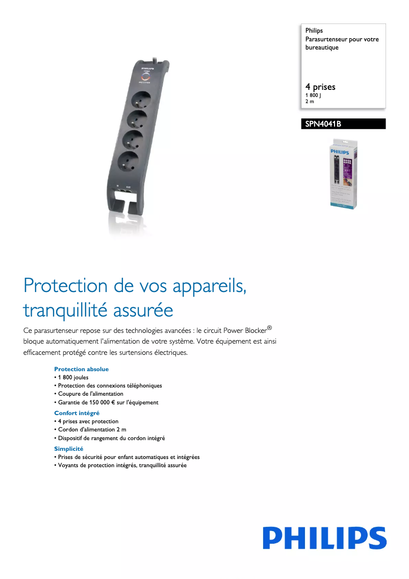 Page 1 of the manual Technical Sheet Philips SPN4041B