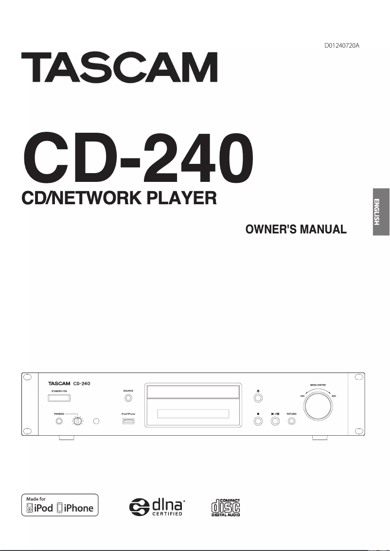 Page 1 of the manual User Manual Tascam CD-240