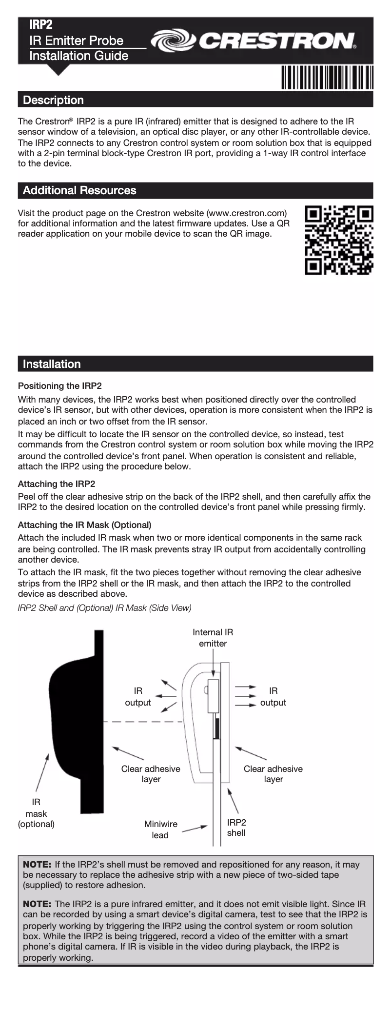 Page 1 de la notice Manuel utilisateur Crestron IRP2