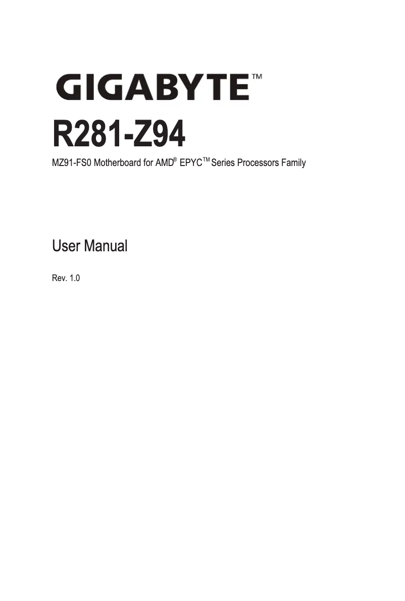 Page 1 of the manual User Manual Gigabyte R281-Z94