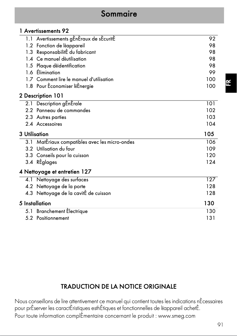 Page 1 de la notice Mode d'emploi Smeg SF4101MN1