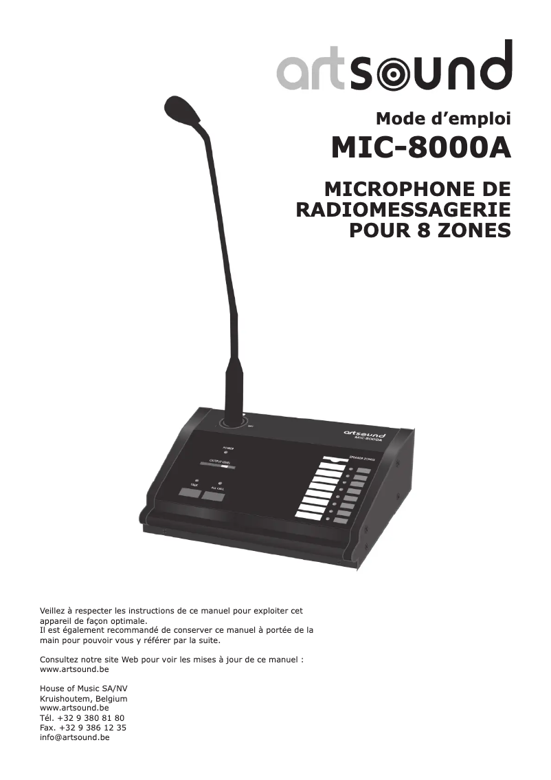 Page 1 of the manual User Manual Artsound MIC-8000A