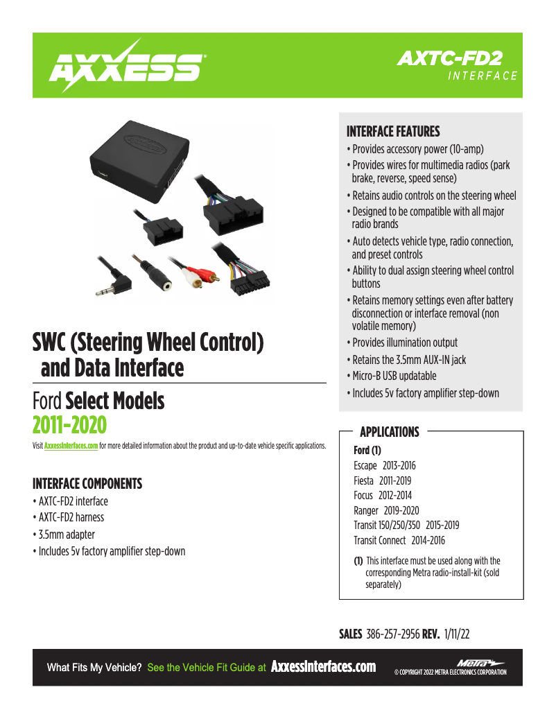 Page 1 de la notice Fiche technique AXESS AXTC-FD2