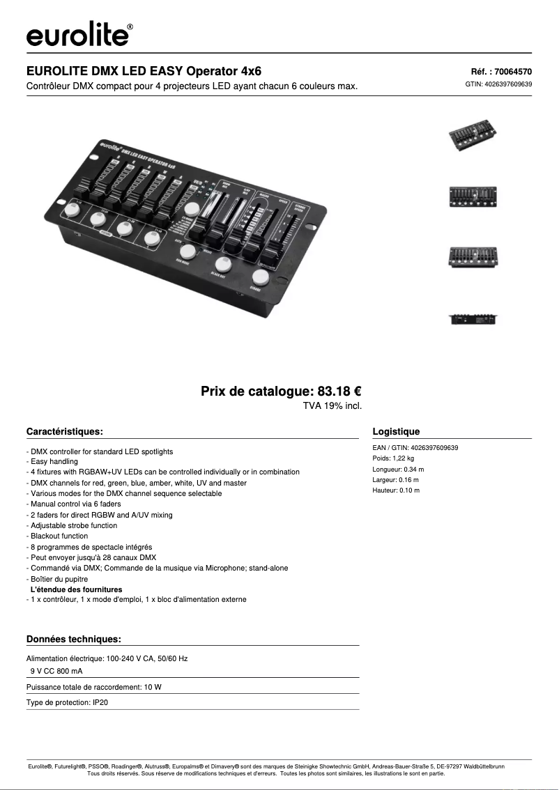 Page 1 of the manual Technical Sheet Eurolite DMX LED EASY Operator 4x6