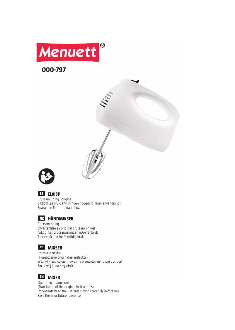 Page 1 de la notice Manuel utilisateur Menuett 000-797