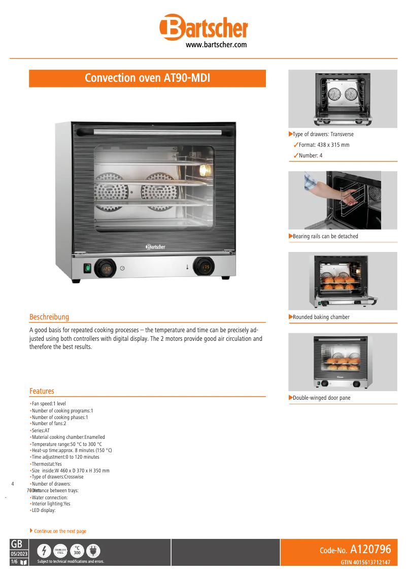 Page 1 de la notice Fiche technique Bartscher AT90-MDI