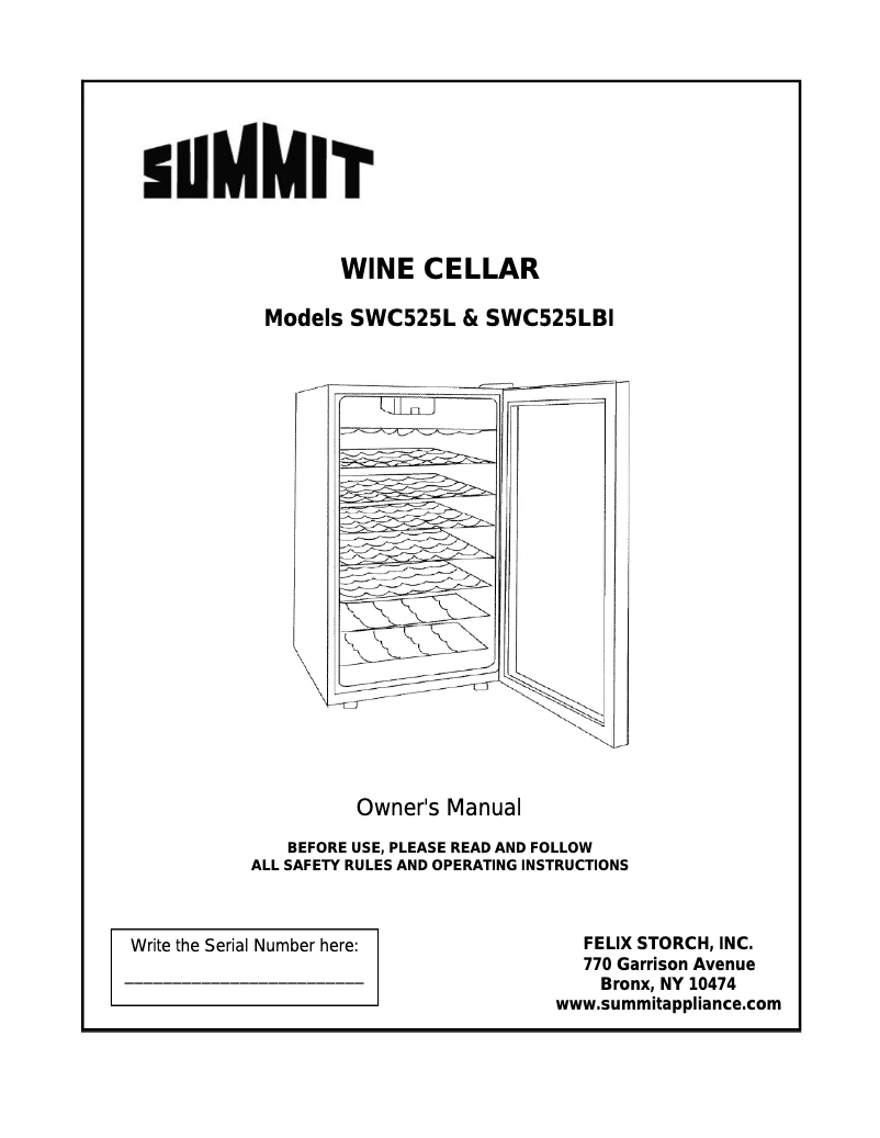 Page 1 de la notice Manuel utilisateur Summit SWC525L7SHADA