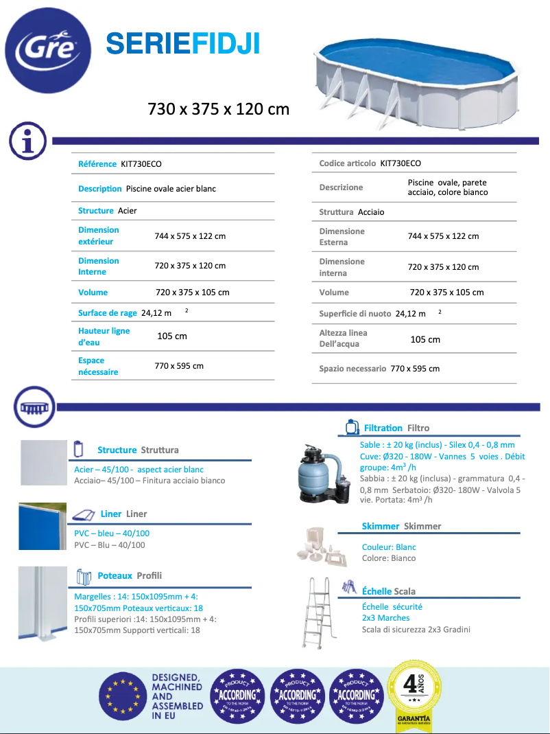 Page 1 de la notice Fiche technique Gre KIT730ECO