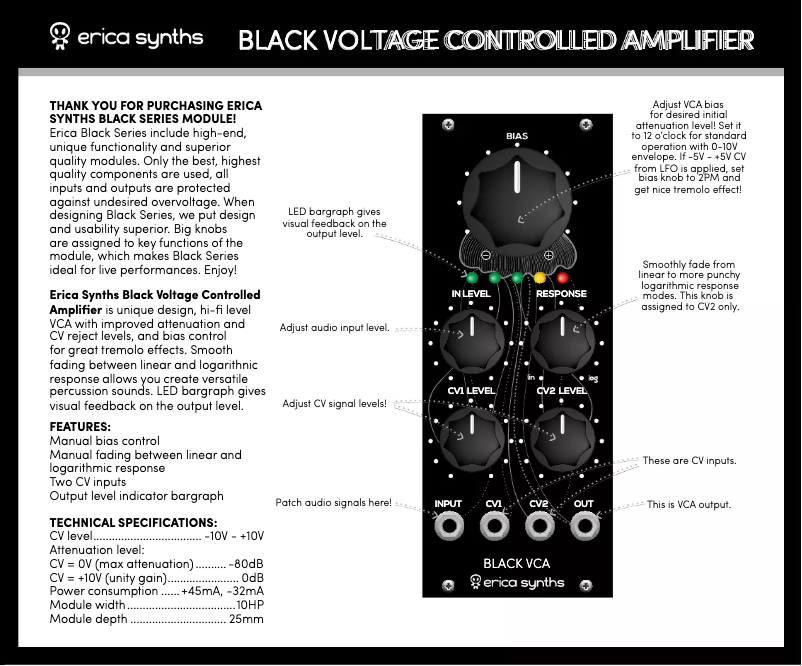 Page 1 de la notice Manuel utilisateur Erica Synths Black VCA