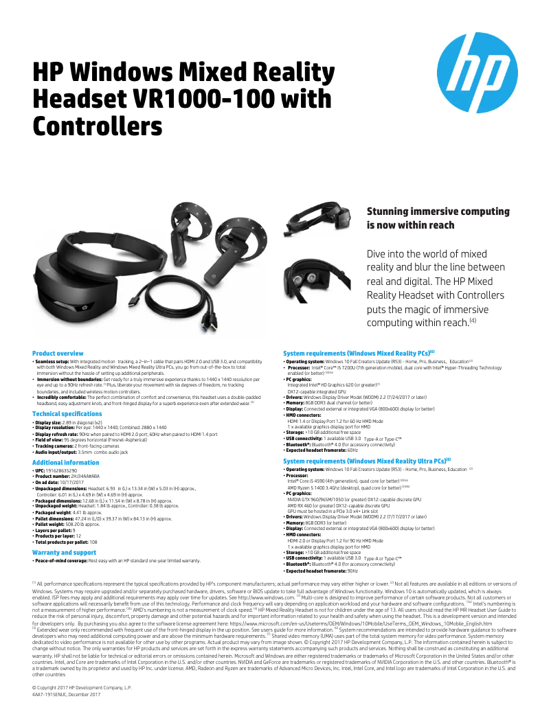 Página 1 del manual Manual de usuario HP Mixed Reality Headset VR1000-100