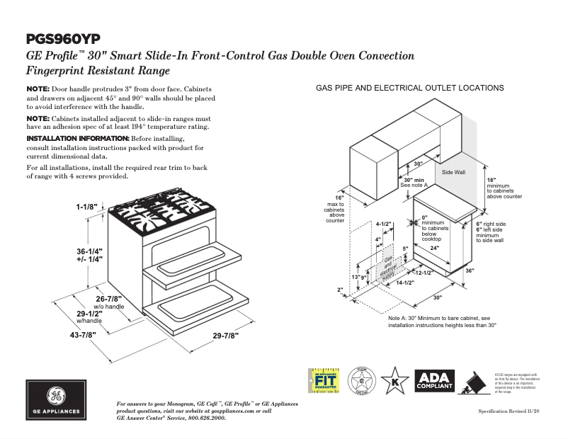 Page n°1 - Fiche technique GE Profile PGS960YPFS