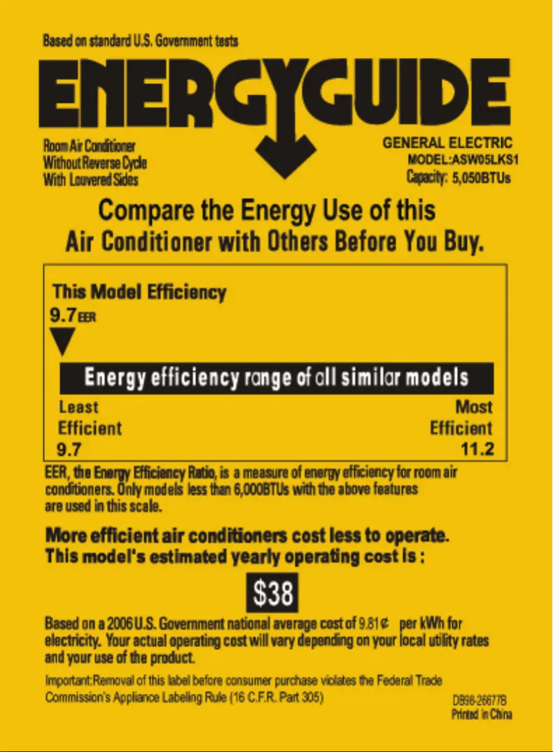Página 1 del manual Etiqueta energética GE ASW05LK