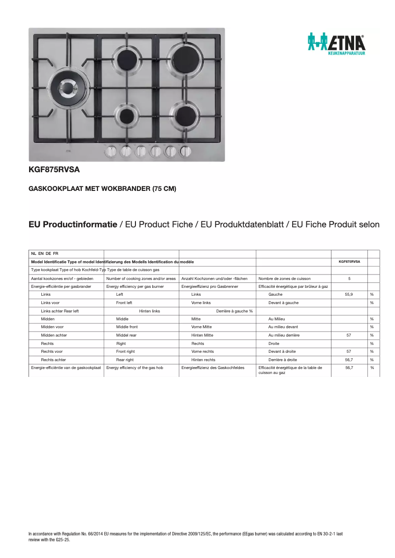 Page 1 de la notice Fiche technique Etna KGF875RVSA