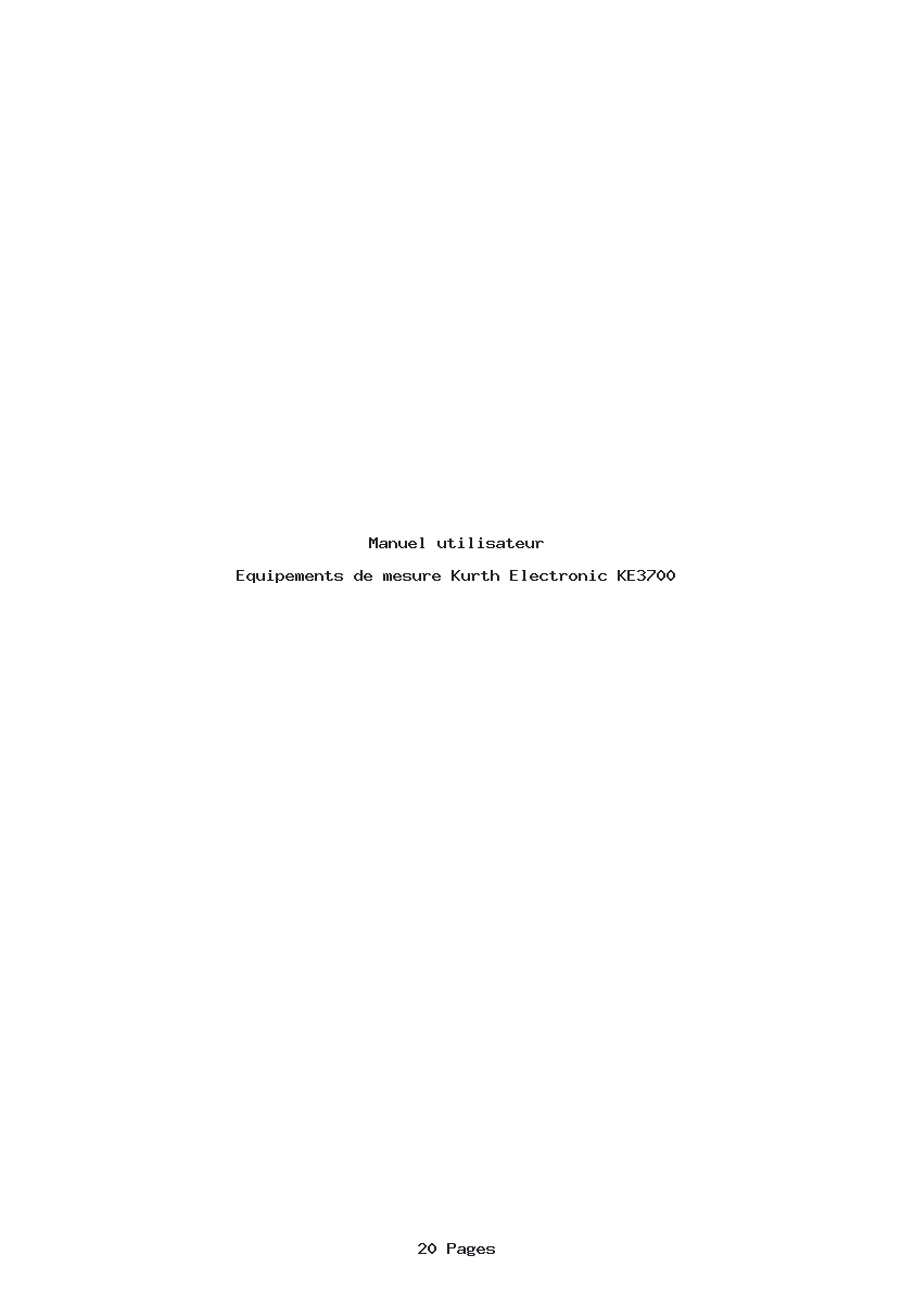 Page 1 de la notice Manuel utilisateur Kurth Electronic KE3700