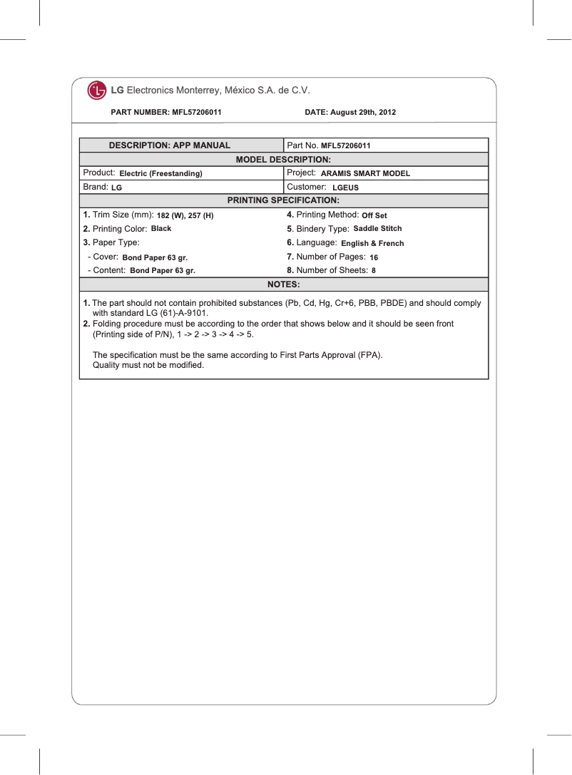 Page 1 de la notice Manuel d'utilisation et d'entretien LG LRE3027ST