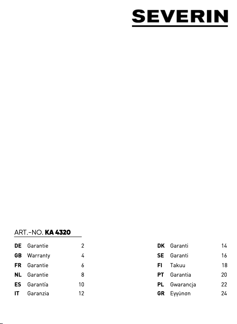 Page 1 de la notice Informations de garantie Severin KA 4320