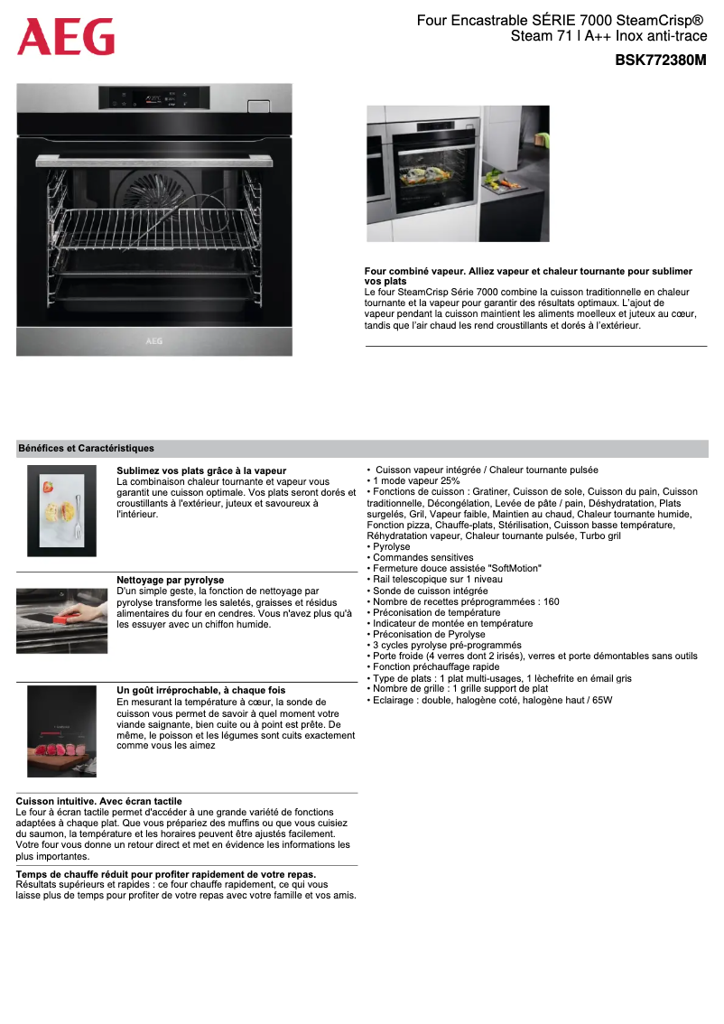 Page 1 de la notice Fiche technique AEG BSK772380M