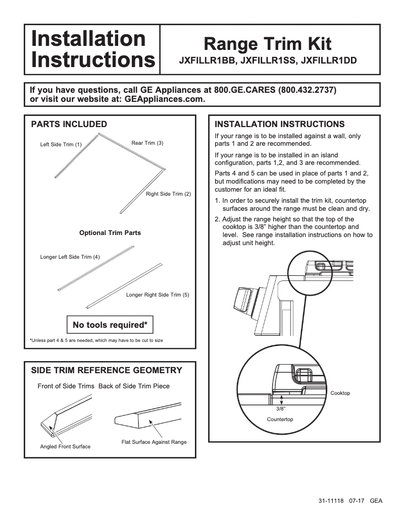 Page 1 de la notice Manuel utilisateur GE JXFILLR1BB