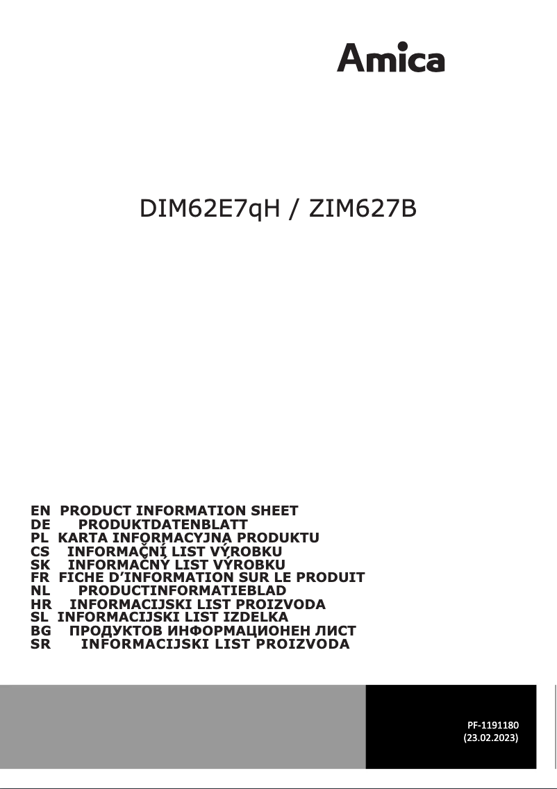 Page 1 de la notice Fiche technique Amica DIM62E7qH