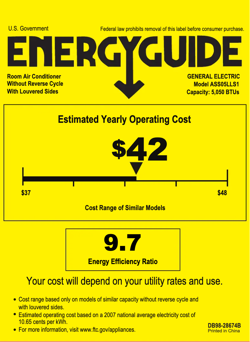 Página 1 del manual Etiqueta energética GE ASS05LL