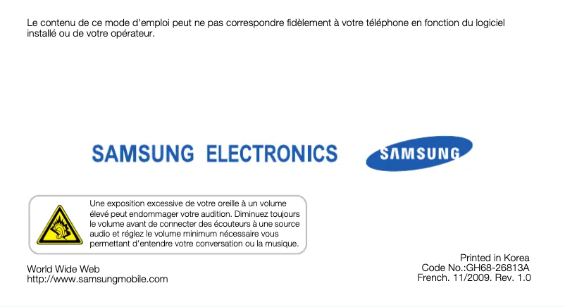 Page 1 de la notice Manuel utilisateur Samsung Diva GT-S7070