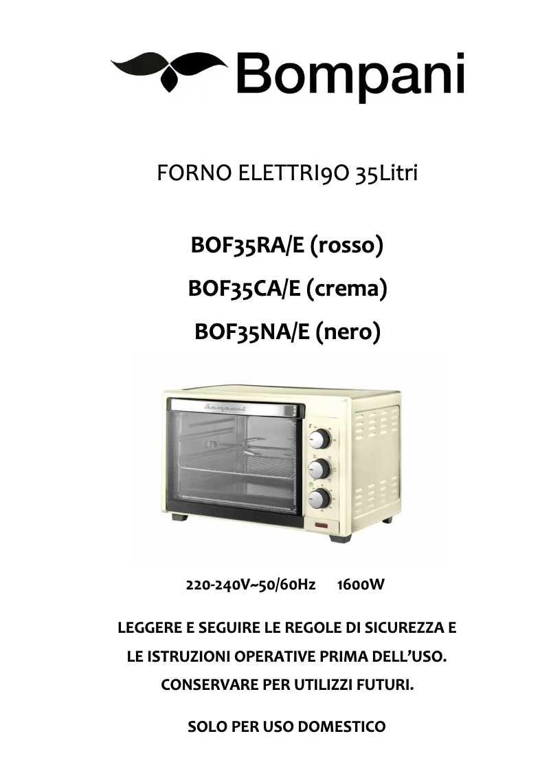 Page 1 de la notice Manuel utilisateur Bompani BOF35RA/E