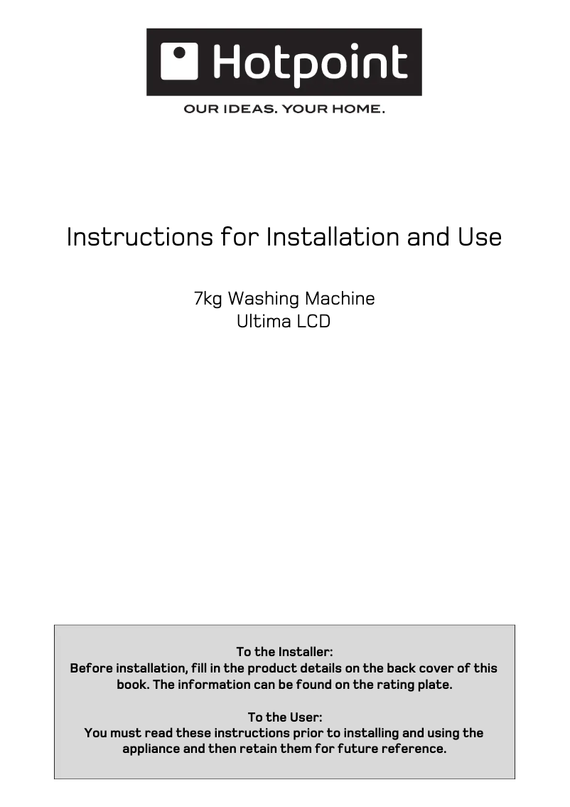 Page 1 de la notice Manuel utilisateur Hotpoint WT 965