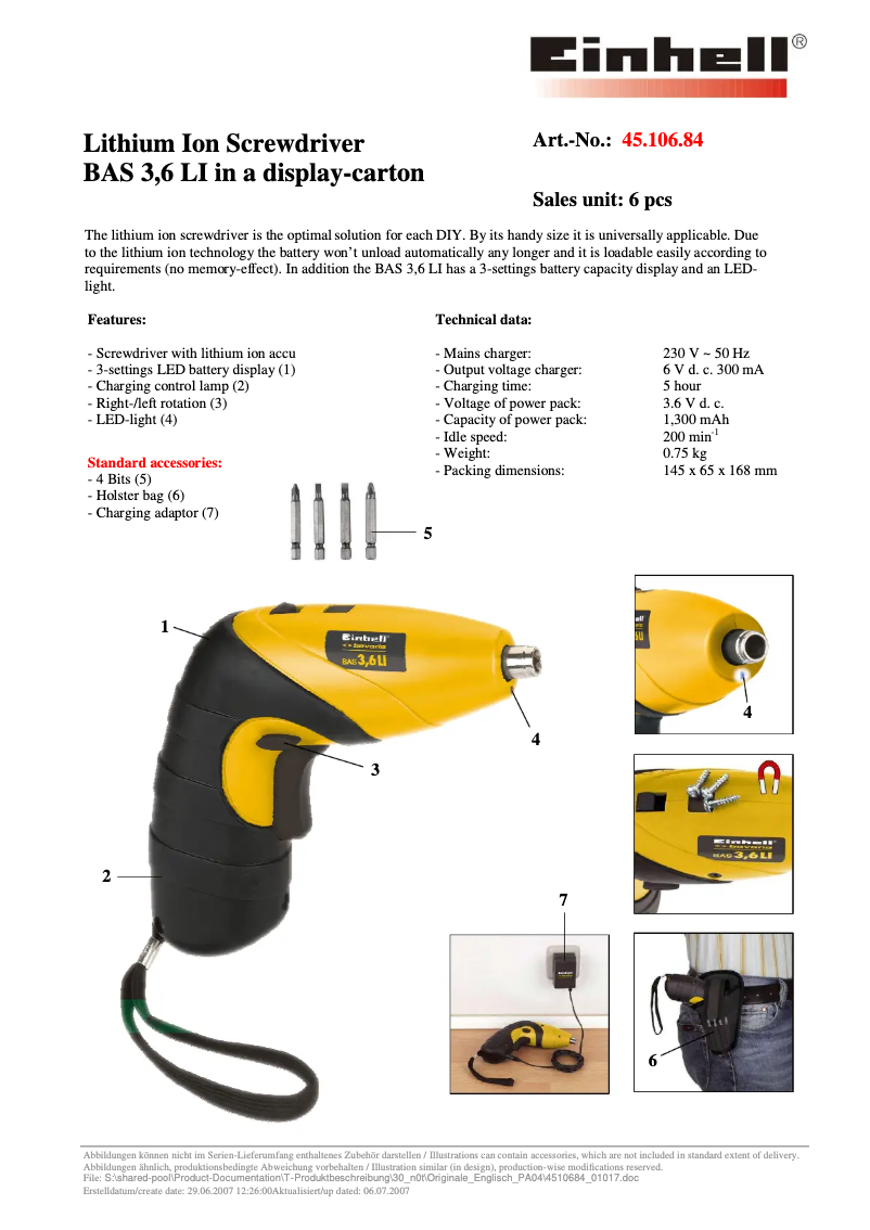 Page 1 de la notice Manuel utilisateur Bavaria by Einhell BAS 3,6 LI