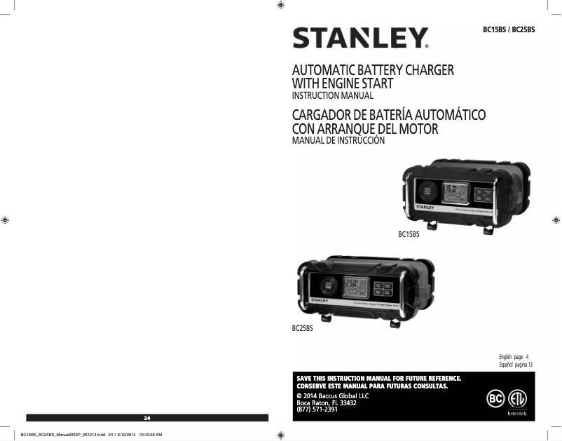 Page 1 de la notice Manuel utilisateur Stanley BC25BS