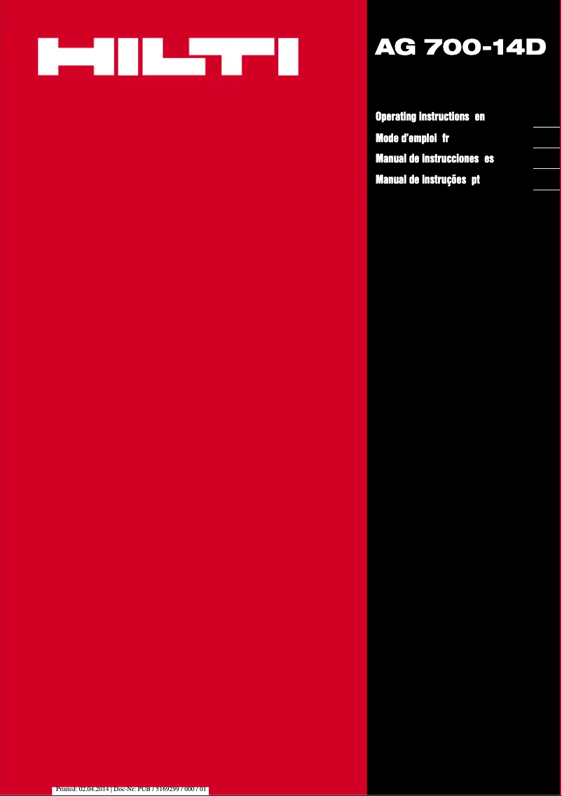 Page 1 de la notice Manuel utilisateur Hilti AG 700-14D