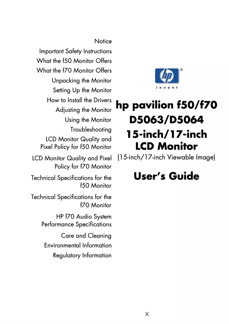 Page n°1 - Manuel utilisateur HP Pavilion f50