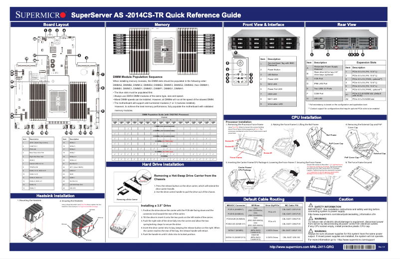 Page 1 de la notice Guide de démarrage rapide Supermicro A+ Server 2014CS-TR