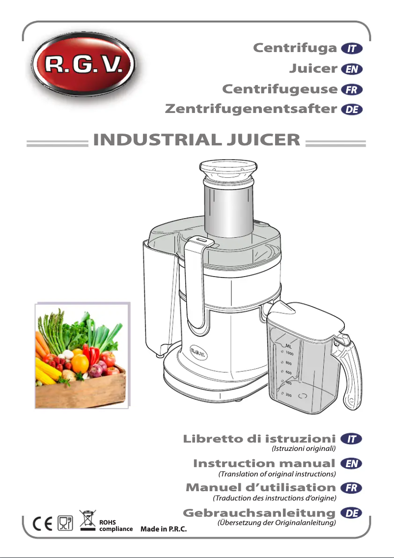 Page 1 de la notice Manuel utilisateur RGV Industrial Juicer