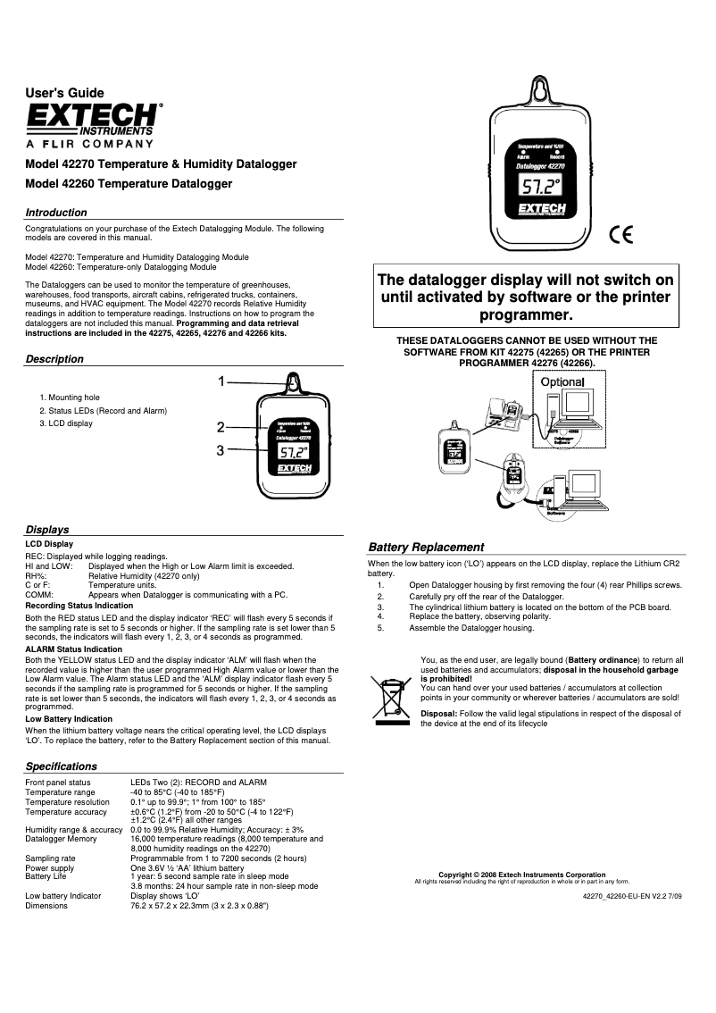 Page 1 de la notice Manuel utilisateur Extech 42270