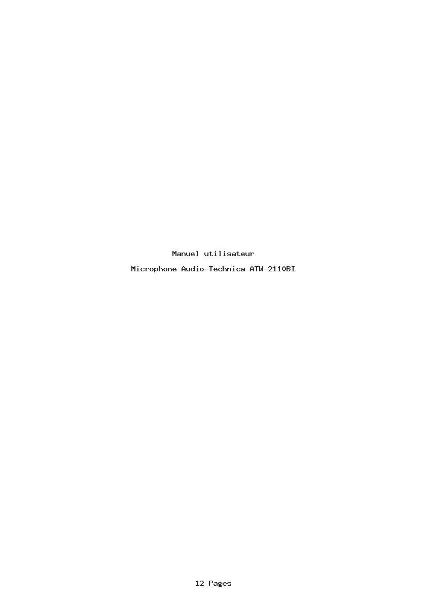 Page 1 de la notice Manuel utilisateur Audio-Technica ATW-2110BI
