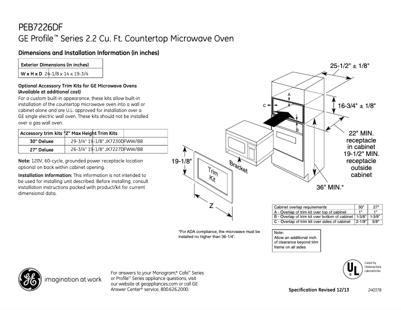 Página 1 del manual Ficha técnica GE Profile PEB7226DFWW