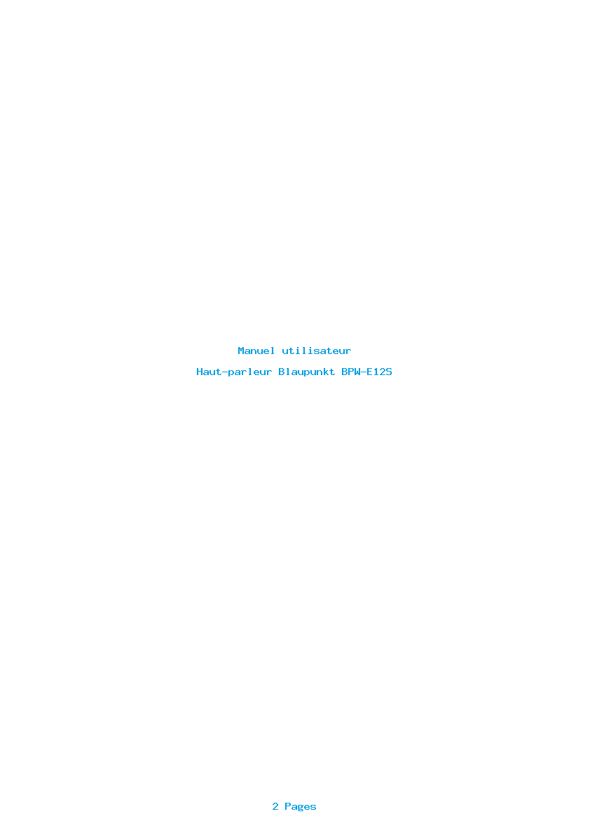 Page 1 de la notice Manuel utilisateur Blaupunkt BPW-E12S