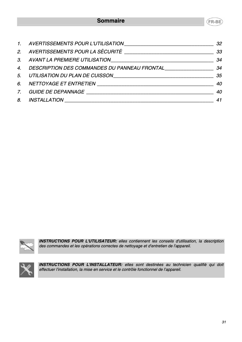 Page 1 de la notice Manuel utilisateur Smeg SE2644IDX