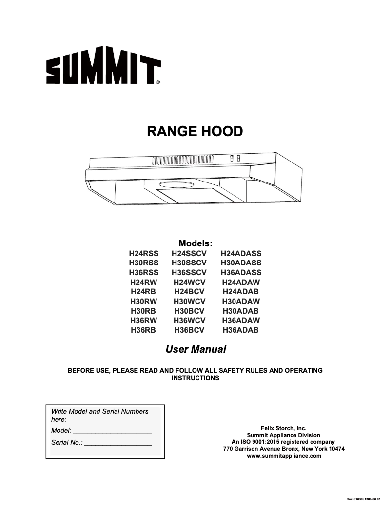 Page 1 de la notice Manuel utilisateur Summit H36RSS